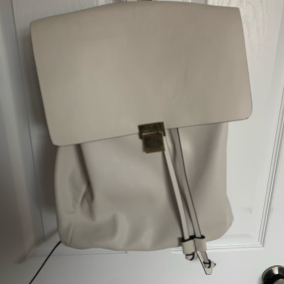 White Faux Leather Drawstring Backpack - Picture 1 of 9